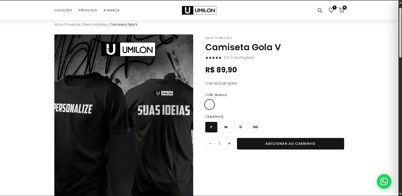 Página de produto da Umilon